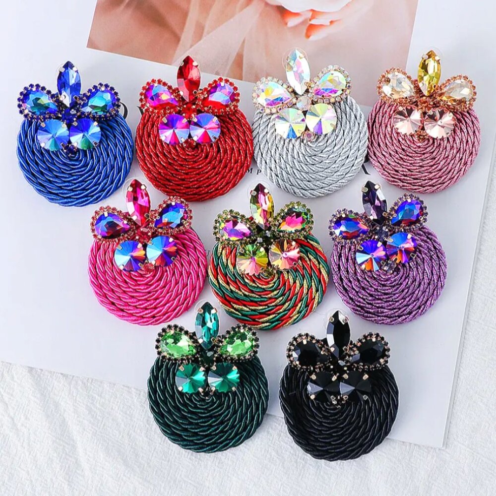 Bohemian Design Fashion Statement Crystal Stones Dangle Drop Earrings-Selected